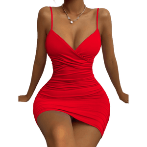 Cap Point Red / XS Mileine Spaghetti Strap Sleeveless bodycon mini dress