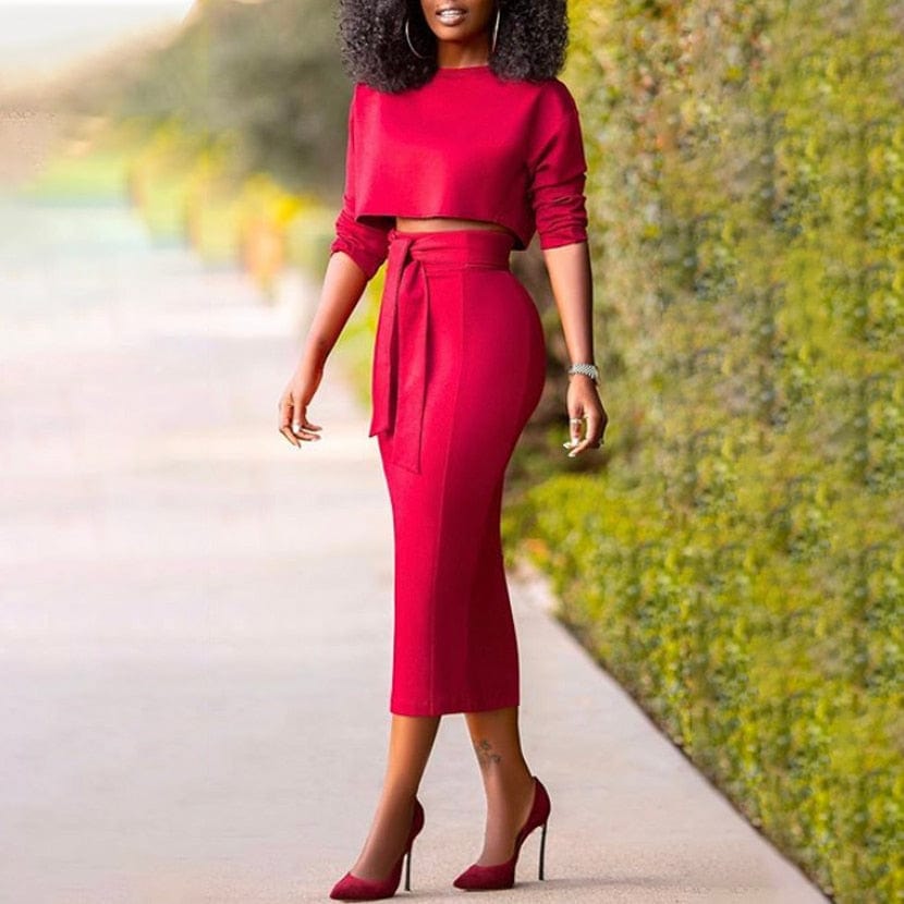 Cap Point Red / XXL Two Pieces Set Crop Tops High Waist Skirt