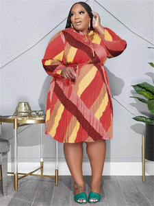 Cap Point red yellow / XL Martina Plus Size Long Sleeve Printed Loose Bandage Maxi Dress