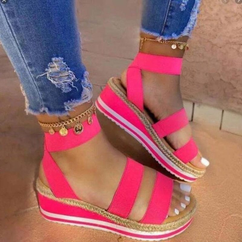 Cap Point rose / 6 Women's Hemp Platform Summer Wedge Sandals