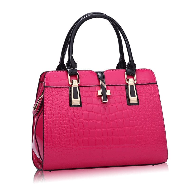 Cap Point Rose Red / 33cm X 24cm X 14cm Patent Luxury Brand PU Leather Crossbody Handbag
