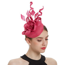 Load image into Gallery viewer, Cap Point rose red Mirva Hat Cocktail Tea Party Kentucky Derby Feather Fascinators
