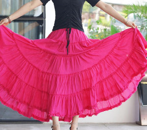 Cap Point Rose Red / One size Belline Vintage Long Elastic Waist Boho Maxi Skirt