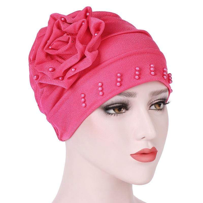 Cap Point Rose red / One size fits all New Fashion Ruffle Beaded Solid Scarf Cap