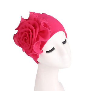 Cap Point Rose red / One size fits all New Large Flower Stretch Head Scarf Hat