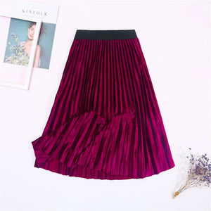 Cap Point Rose Red / One Size Vintage Velvet High Waisted Elegant Pleated Skirt
