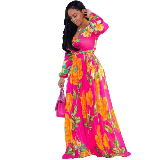 Cap Point Rose Red / S Francine Printed Chiffon Summer Dress