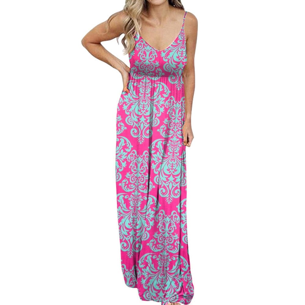 Cap Point Rose Red / S Melania Loose Boho Spaghetti Strap Sleeveless Maxi Dress