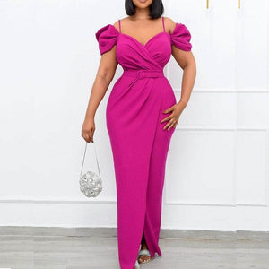Cap Point Rose Red / S Roberta Evening Dinner Gown V-neck Bodycon Sexy Long Dress