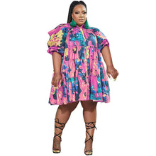 Load image into Gallery viewer, Cap Point rose red / XL Carline Plus Size Tie Dye Loose Casual Cute Ball Gown Mini Dress
