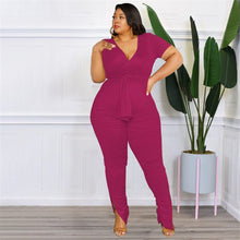 Load image into Gallery viewer, Cap Point rose red / XL Perline Plus Size Two Piece Bandage Top Stacked Leggings Matching Set
