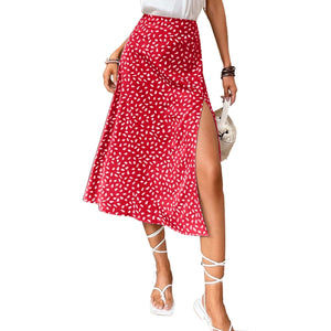Cap Point Rose Red / XS Schomie Boho Split Thigh Allover High Waist With Zipper Skirt
