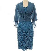 Load image into Gallery viewer, Cap Point Royal Blue / 6 Elegant Lace Cape Half Sleeve Knee Length Mother of The Bride Dress

