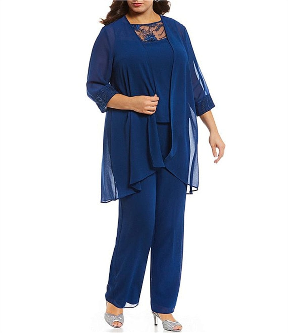 Cap Point Royal Blue / 8 Yunis Lace Sequins Mother of The Bride Pantsuit With Jacket