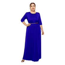 Load image into Gallery viewer, Cap Point Royal blue / M Theresa Round Neck Solid Elastic High Waist A Line Loose Swing Maxi Dress
