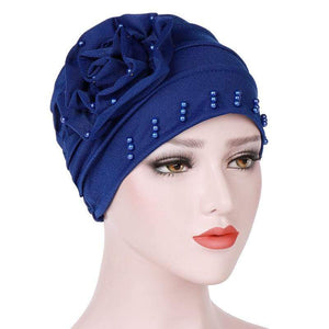 Cap Point Royal blue / One size fits all New Fashion Ruffle Beaded Solid Scarf Cap