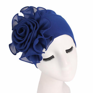 Cap Point Royal blue / One size fits all New Large Flower Stretch Head Scarf Hat