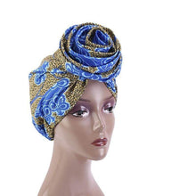 Load image into Gallery viewer, Cap Point Royal Blue Turmeric African Print Stretch Bandana
