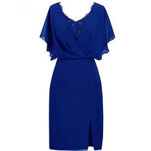 Load image into Gallery viewer, Cap Point Royalblue / 6 Allegra V-Neck Short Sleeves Knee Length Mother of The Groom Dress
