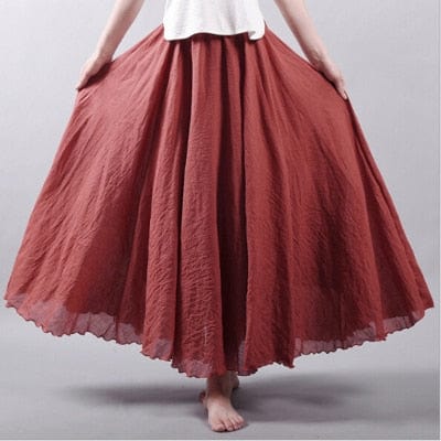 Cap Point Rust red / M Bohemian Beach Empire A-line Pleated Maxi Skirt