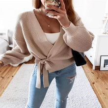 Load image into Gallery viewer, Cap Point S / Apricot Casual Lace Up Warm Sweater
