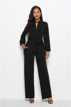 Load image into Gallery viewer, Cap Point S / Black Elegant Long Sleeve Waist Belt Wide-leg Jumpsuit With Pocket
