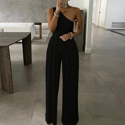 Cap Point S / Black Elegant  Wide Leg Sexy Off Shoulder Jumpsuit