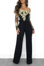 Load image into Gallery viewer, Cap Point S / Black Gold Sexy Off Shoulder Lace Jumpsuit
