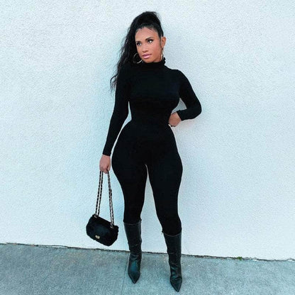 Cap Point S / black Jeannette Tassel Splicing Long Sleeve PU Jumpsuit