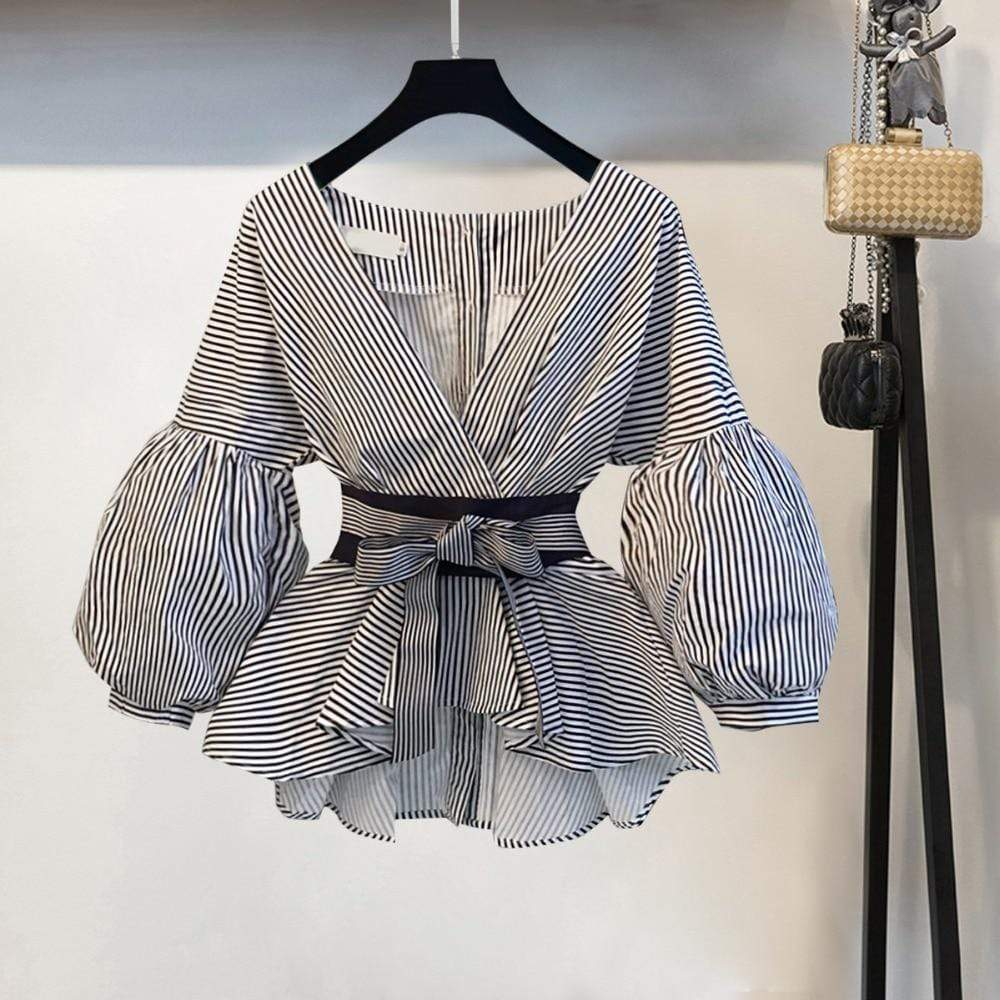 Cap Point S / Black Lantern Sleeve Blouse Shirt