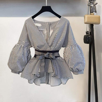 Cap Point S / Black Lantern Sleeve Blouse Shirt