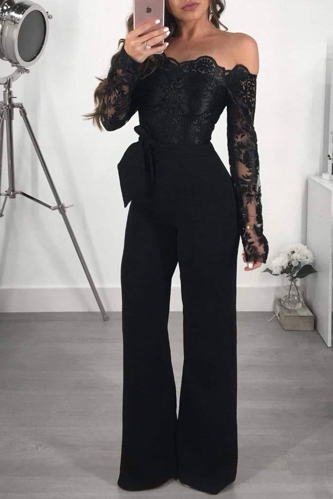 Cap Point S / Black Sexy Off Shoulder Lace Jumpsuit