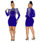 Cap Point S / blue 1 Women's Solid High Collar Hot Drill Mesh Mini Dress