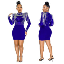 Load image into Gallery viewer, Cap Point S / blue 1 Women&#39;s Solid High Collar Hot Drill Mesh Mini Dress
