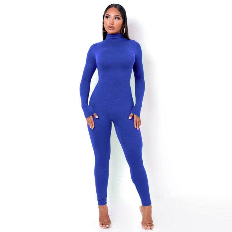Cap Point S / Blue Jeannette Tassel Splicing Long Sleeve PU Jumpsuit