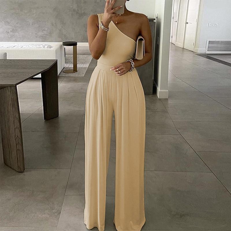 Cap Point S / Brown Elegant  Wide Leg Sexy Off Shoulder Jumpsuit