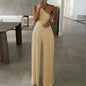 Cap Point S / Brown Elegant  Wide Leg Sexy Off Shoulder Jumpsuit
