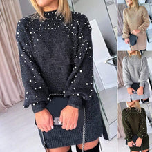 Load image into Gallery viewer, Cap Point S / Dark Gray Sweet  Faux Pearl Decor Mini Sweater Dress

