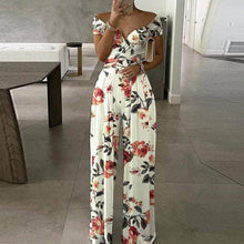 Load image into Gallery viewer, Cap Point S / Floral White Elegant  Wide Leg Sexy Off Shoulder Jumpsuit
