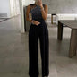 Cap Point S / Glitter Black Elegant  Wide Leg Sexy Off Shoulder Jumpsuit