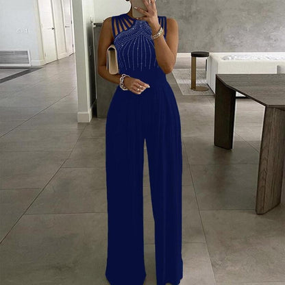 Cap Point S / Glitter Blue Elegant  Wide Leg Sexy Off Shoulder Jumpsuit