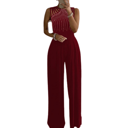 Cap Point S / Glitter Red Elegant  Wide Leg Sexy Off Shoulder Jumpsuit