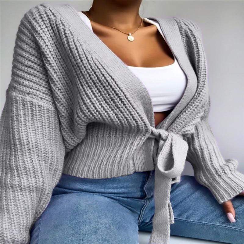 Cap Point S / gray Casual Lace Up Warm Sweater