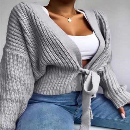 Cap Point S / gray Casual Lace Up Warm Sweater