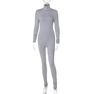 Cap Point S / gray Jeannette Tassel Splicing Long Sleeve PU Jumpsuit