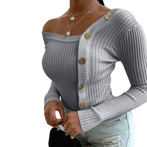 Cap Point S / gray Stylish long-sleeved, off-the-shoulder sweater