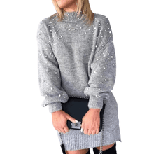 Load image into Gallery viewer, Cap Point S / Light Grey Sweet  Faux Pearl Decor Mini Sweater Dress
