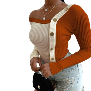 Cap Point S / Orange Stylish long-sleeved, off-the-shoulder sweater