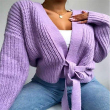 Load image into Gallery viewer, Cap Point S / Purple Casual Lace Up Warm Sweater
