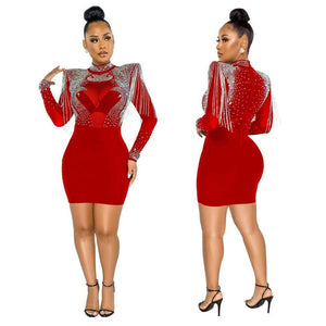 Cap Point S / red 2 Women's Solid High Collar Hot Drill Mesh Shoulder  Jumpsuit